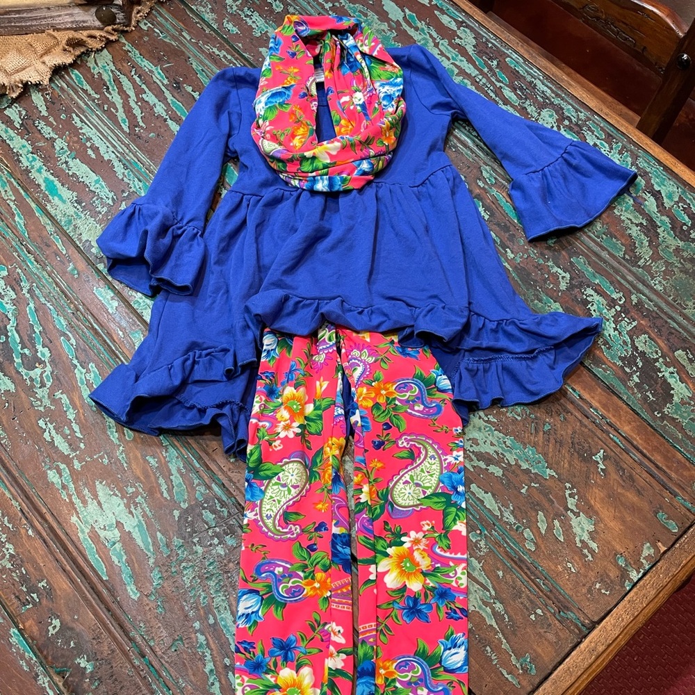 Royal blue and hot pink Floral outfit
